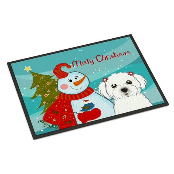 Caroline's Treasures BB1828JMAT Snowman with Maltese Door Mat, Indoor Rug or Outdoor Welcome Mat 24x36 Doormat , 24H X