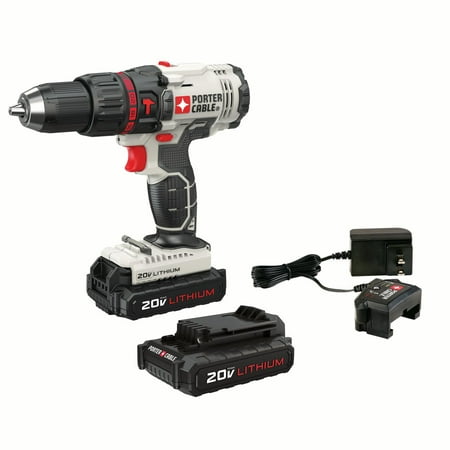 PORTER CABLE 20-Volt Max 1/2-Inch Lithium-Ion Compact Cordless Hammer Drill With 2 Batteries, (Best Compact Hammer Drill)