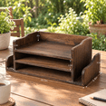 Vintage Brown Pine Wood Desktop File Organizer for Home and Office ...