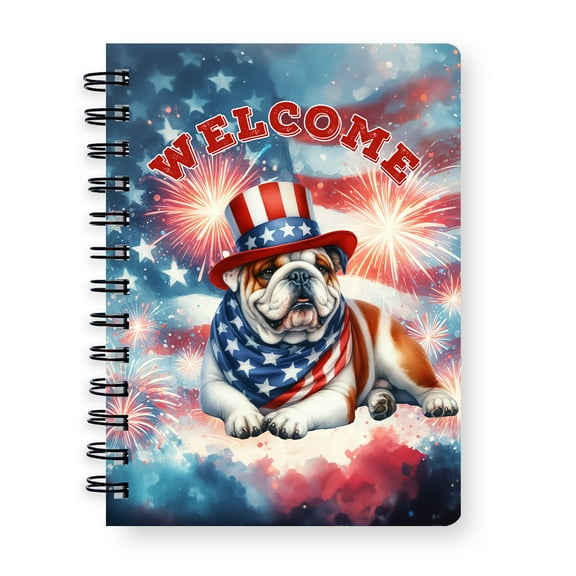 Bulldog Patriotic Welcome for 4Th of July Independence Day Spiral Bound Journal Dog Lover Gifts Idea 5x7in Spiral Notebook - 00010
