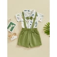 thumbnail image 3 of Suealasg Infant Baby Boy Gentleman Suit Outfit Short Sleeve Rabbit Print Romper+ Suspender Shorts 2 Piece Newborn Toddler Easter Clothes Set, 3 of 9