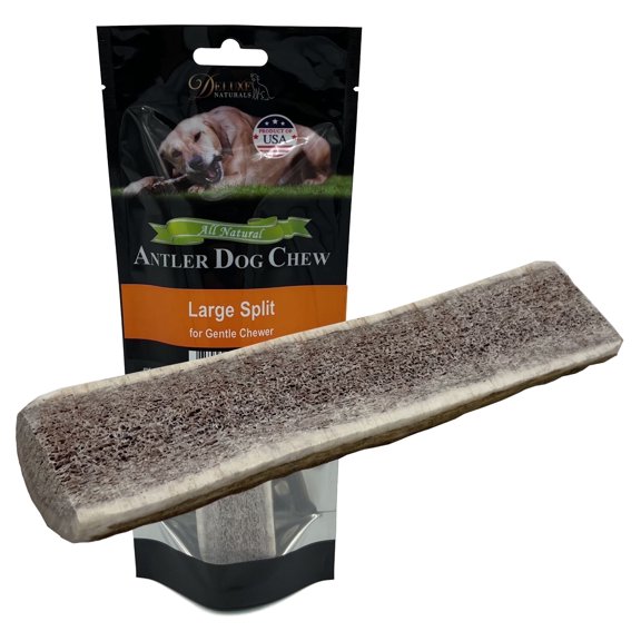 Deluxe Naturals 1-Pack Large Split Elk Antler Dog Chew, Naturally Shed A-Grade Elk Antler Treat for Small and Medium Dogs