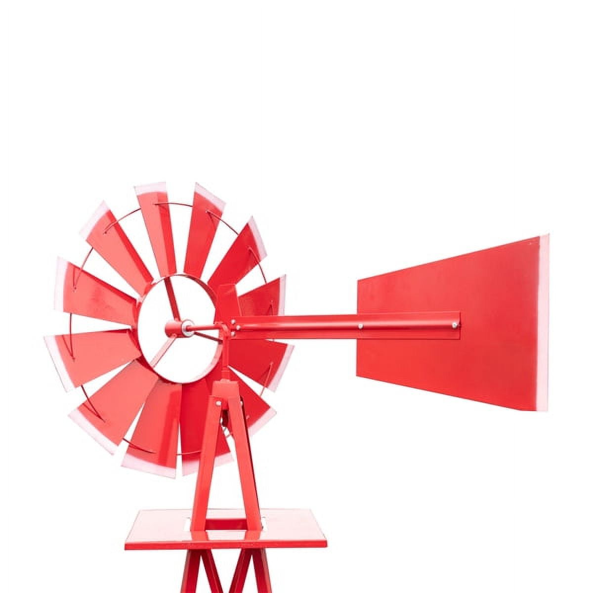 8FT Weather Resistant Yard Garden Windmill Weather Resistant, Ball Bearing for Quiet Operation, for Lawn,Garden, Red