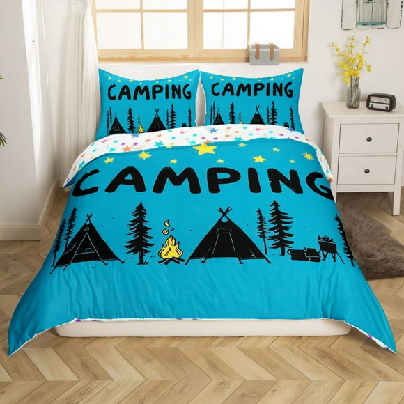 Erosebridal Retro Lodge Cabin Duvet Cover Full, Rustic Camper Bedding Sets Full Size, Cartoon Star Decor, Reversible 3pcs（No Comforter）