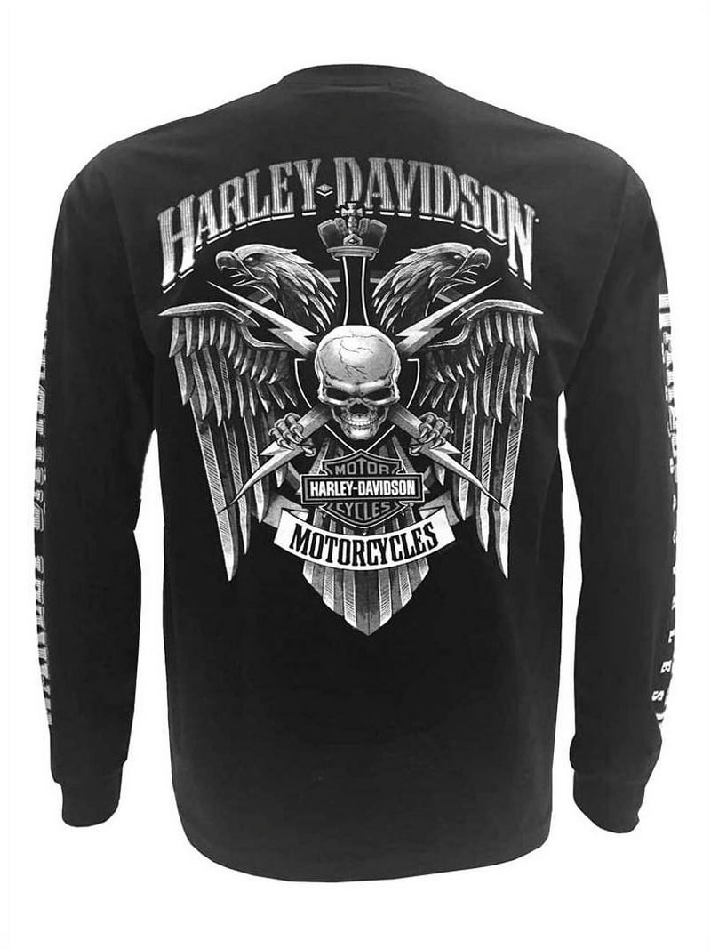 Men's Skull Lightning Crest Graphic Long Sleeve Shirt, Black