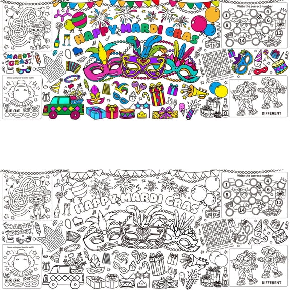 LQPWZU Mardi Gras Tablecloth Decorations, Carnival Crafts for Kids, Essentials Carnival Coloring Games Activities Gifts Poster Banner Table Cover for Children Family School Party Decor