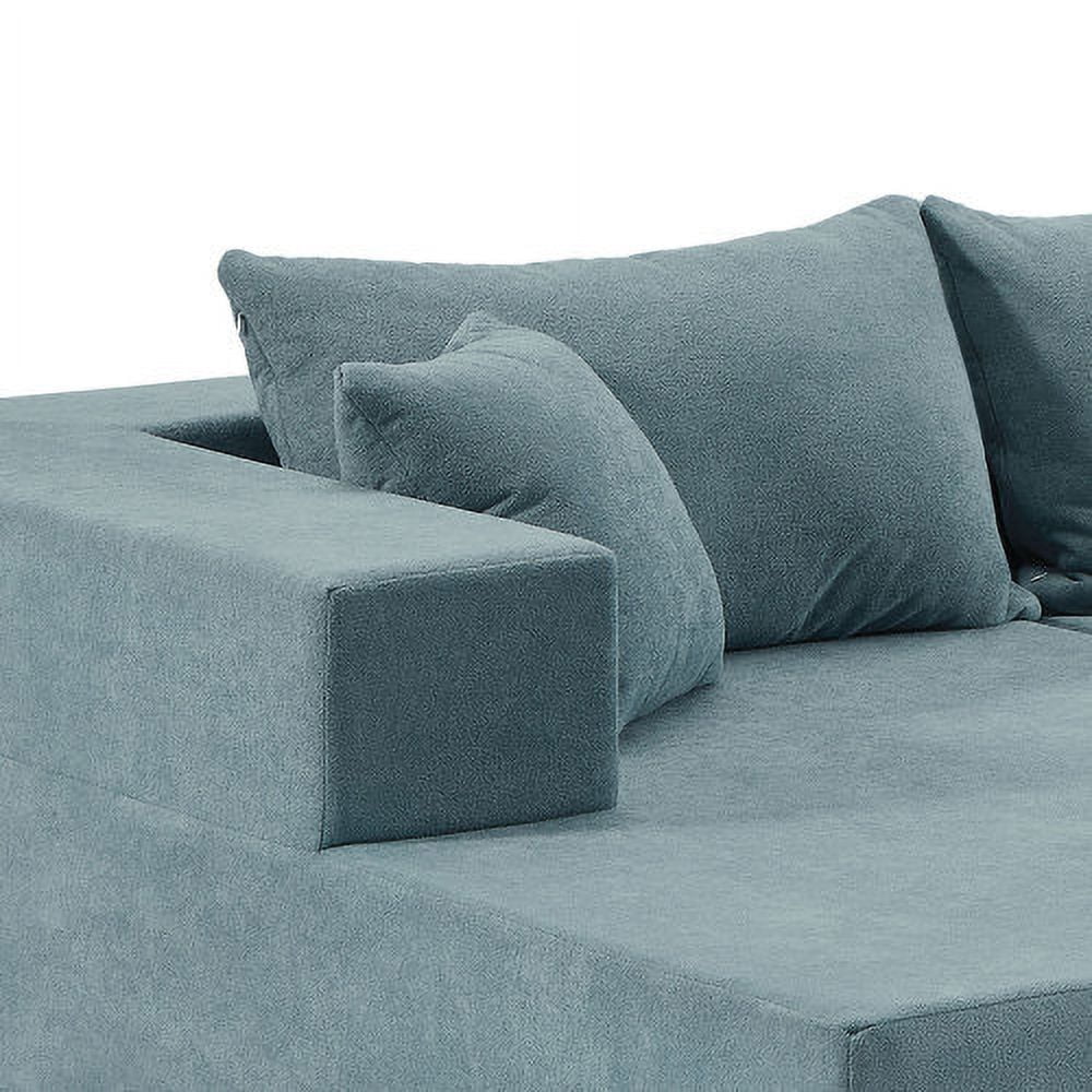 Aukfa 107" L-Shaped Sofa Couch, Pure Sponge Sleeper Sofa Bed with 5 Pillows, Assemble Free, Blue