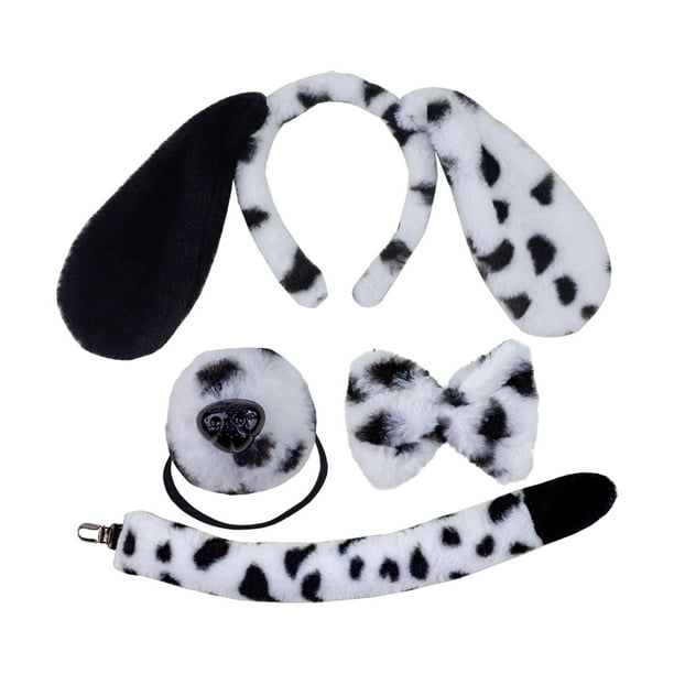 Conjunto de orejas de perro cachorro y cola larga, accesorios de disfraz, diadema, pinza para el pelo con orejas oreja negra