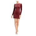 thumbnail image 3 of AQUA Womens Burgundy Long Sleeve Crew Neck Mini Body Con Dress Size: L, 3 of 3