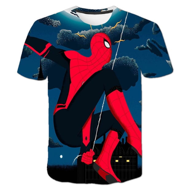 Marvel Kids Casual Tracksuit Spiderman Short Sleeves Cartoon Tee Boys Super Hero Clothes Outfits Children Iron Man Tops+Pants14T Gong Bohan LED