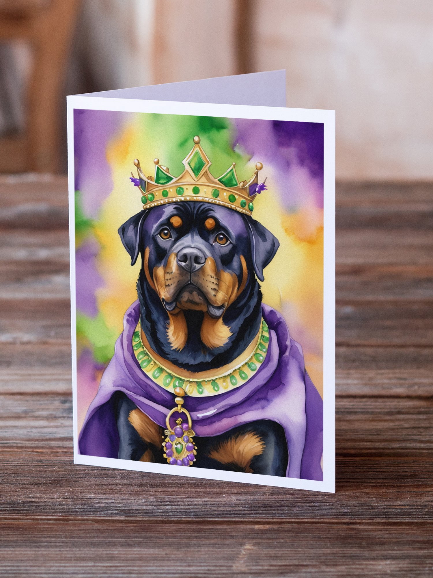 Rottweiler King of Mardi Gras Greeting Cards Pack of 8 7 in x 5 in