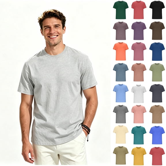 ClodeEU Men's Crew Neck Short Sleeve Basic T-Shirt, Casual Solid Color Casic Crew Neck Tops,Big and Tall Gray,Size S-4XL