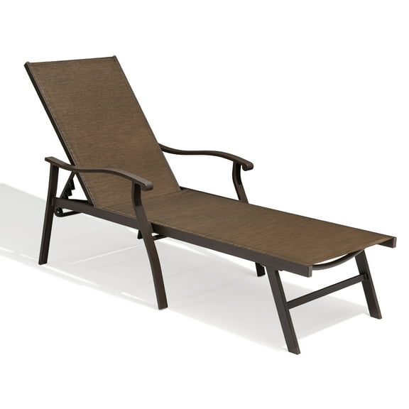 Crestlive Products Outdoor Recliner All Weather Aluminum Adjustable Chaise Lounge Chair with Arms - See Picture Brown