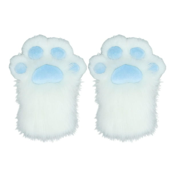 Guantes de patas de gato para disfrazarse, decorativos y cómodos guantes de peluche para vestir. Almohadillas azules blancas