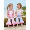 thumbnail image 5 of BemeyourBBs Toddler Baby Girls Summer Clothes Infant Baby Girl Fathers Day Outfit Romper Overalls Sleeveless I Love Dad Letter Heart Embroidery Stripe One Piece Jumpsuit Overalls Bell Bottom, 5 of 9