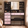 thumbnail image 3 of Ktaxon Large 47.2" Makeup Vanity with 3 Color Lights, Vanity Desk with USB Charging Station, Vanity Makeup Table with Visible Drawers, Hidden and Open Storage Shelves,Black/Pink, 3 of 10