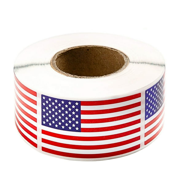 250Pcs/Roll American Flag Stickers Blue Red White Striped Star Pattern USA Flag Sicker Weatherproof Copper Self-Adhesive Glossy Stickers July 4th Decorations