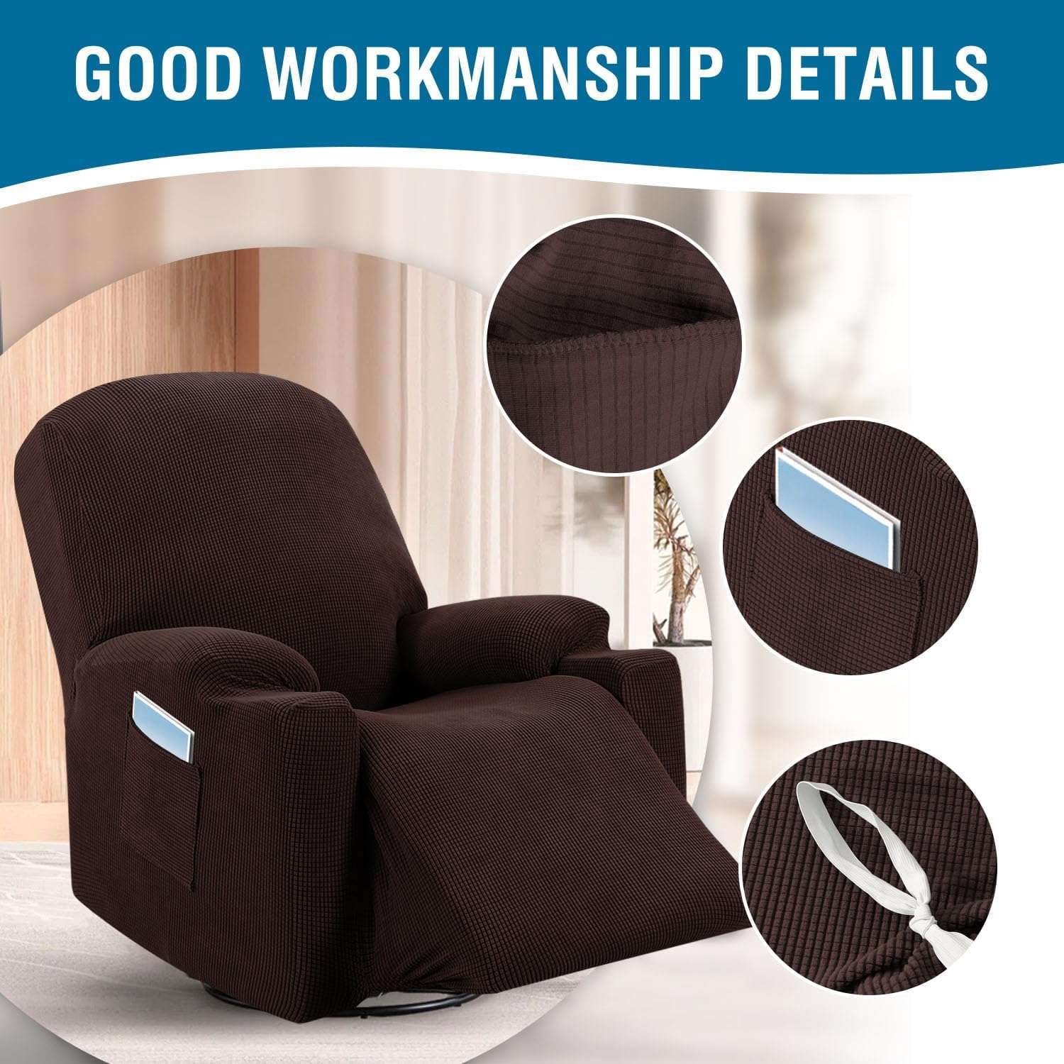 H.VERSAILTEX Stretch Electric Power Lift Recliner Chair Cover with Side Pocket, Soft Thick Jacquard(Single Seat, Grey)