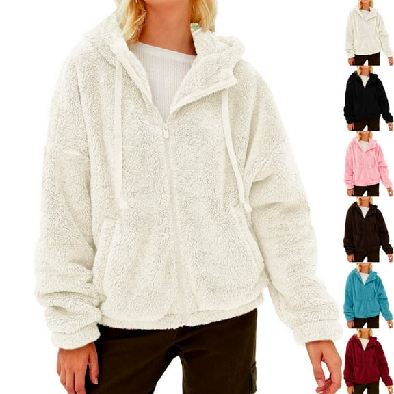 Admvng Women's Winter Coats Full Zip Up Long Sleeve Hooded Loose Fit Warm Outerwear with Pockets Winter Clothing for Women S-2XL