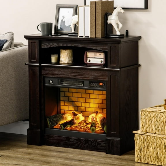 32" Electric Fireplace with Mantel, Freestanding TV Stand with 23"Fireplace insert, 1400W Electric Fireplace Heater with Remote Control, Adjustable Flame, Living Room/Apartment