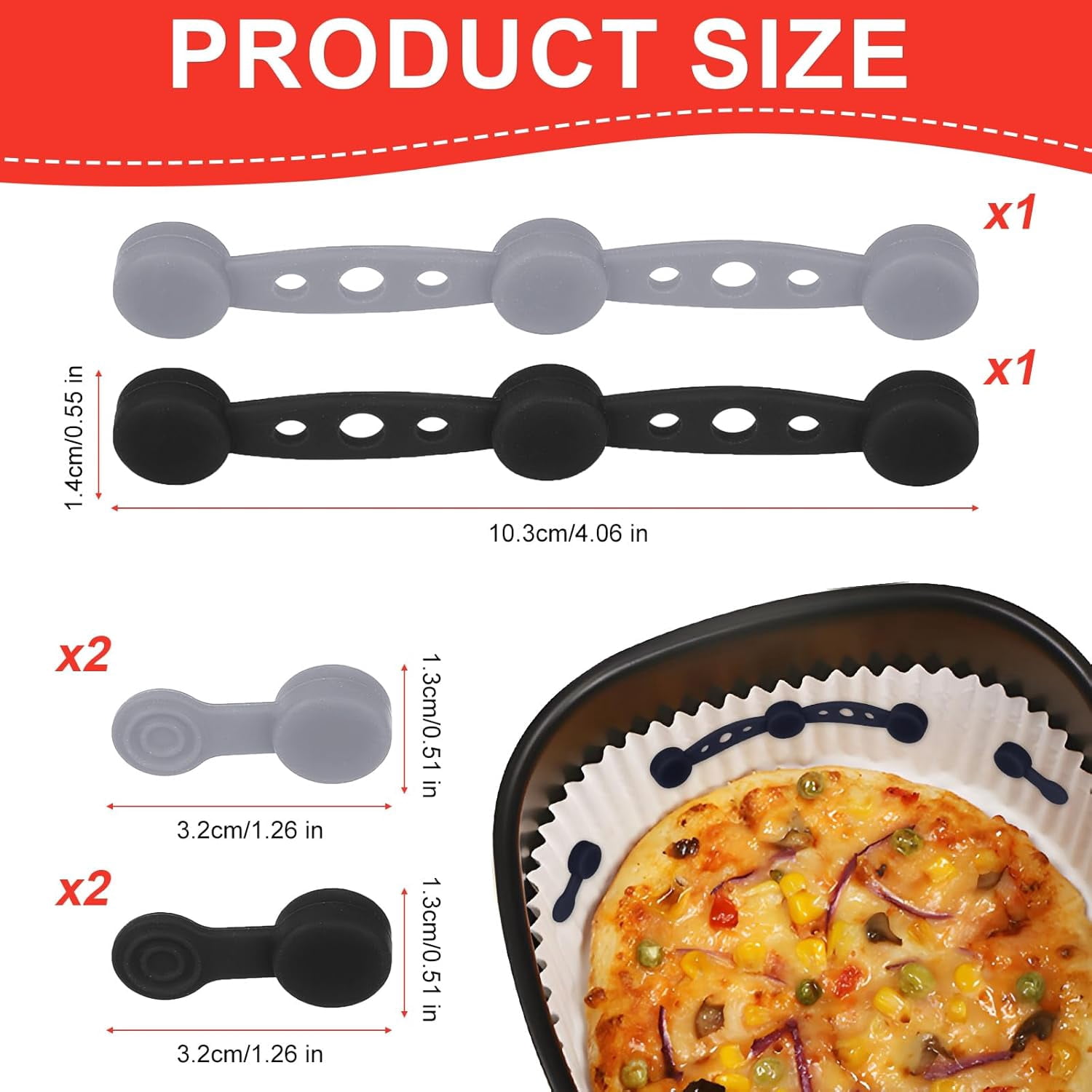 JJEAN-2 Sets Air Fryer Magnet Silicone Buckle, Air Fryer Liners Holder For Keeping Parchment Paper Liners in Place Airfryer Baking Accessories for Heat-Resistant & Prevent Paper Burns (Black, Gray)