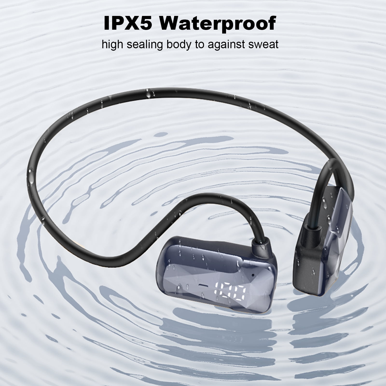 Hmusic Open Ear Sports Headphones, Air Conduction Bluetooth Headset with Mic, 15H Playtime IPX5 Sweatproof Workout Headphone for Running, Cycling, Gym