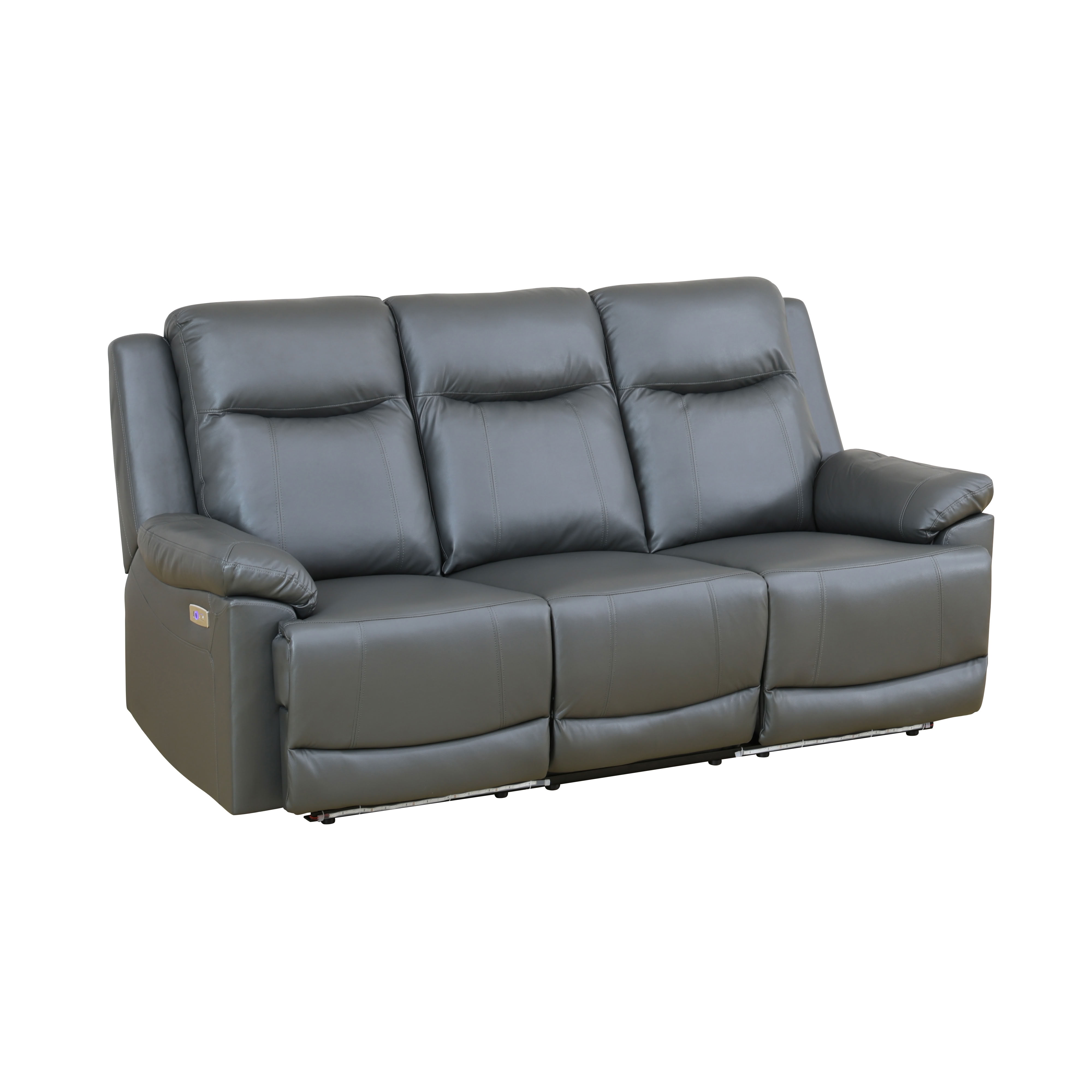 MAYEERTY 3-Seater Recliner Sofa, Breathable Leather Sofa with LED Lights & Reversible Coffee Table for Family Living Room & Home Theater