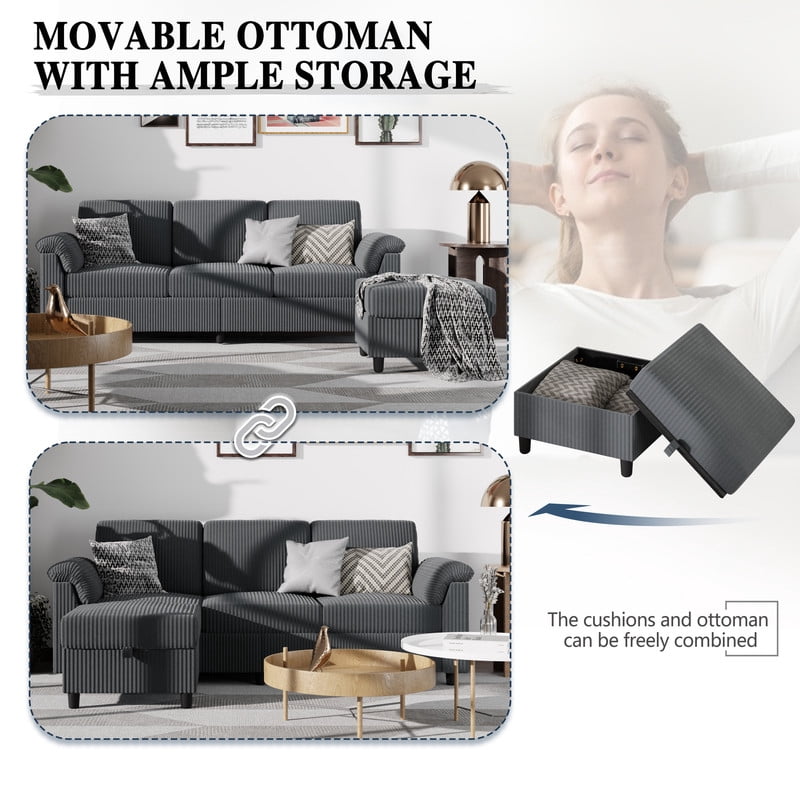Walsunny 79" Convertible Sectional Sofa, L Shaped Sofa Couch with Reversible Chaise for Living Room Modern Linen Fabric for Living Room, Dark Gray