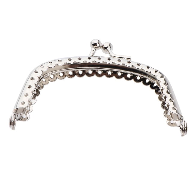 Dia.8.5cm 3.1 Pulgadas Retro Medio Monedero de Metal Hueco Marco Monedero Bolsa Beso Cierre Cerradura Artesanía DIY Plata gris Baoblaze Marco del bolso