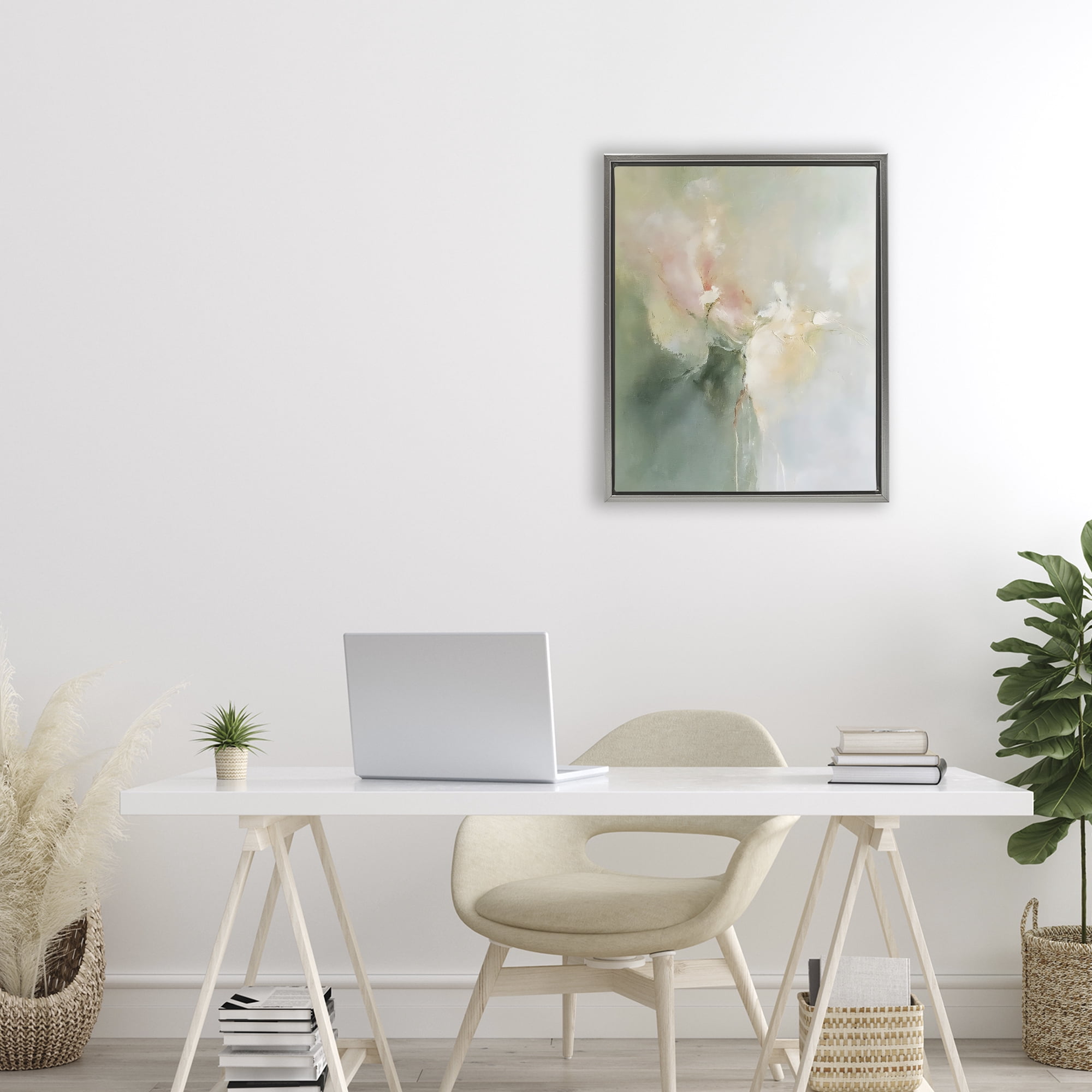 Stupell Industries Ethereal Brushwork Abstraction Gray Framed Floater Canvas Wall Art, design by Riley B