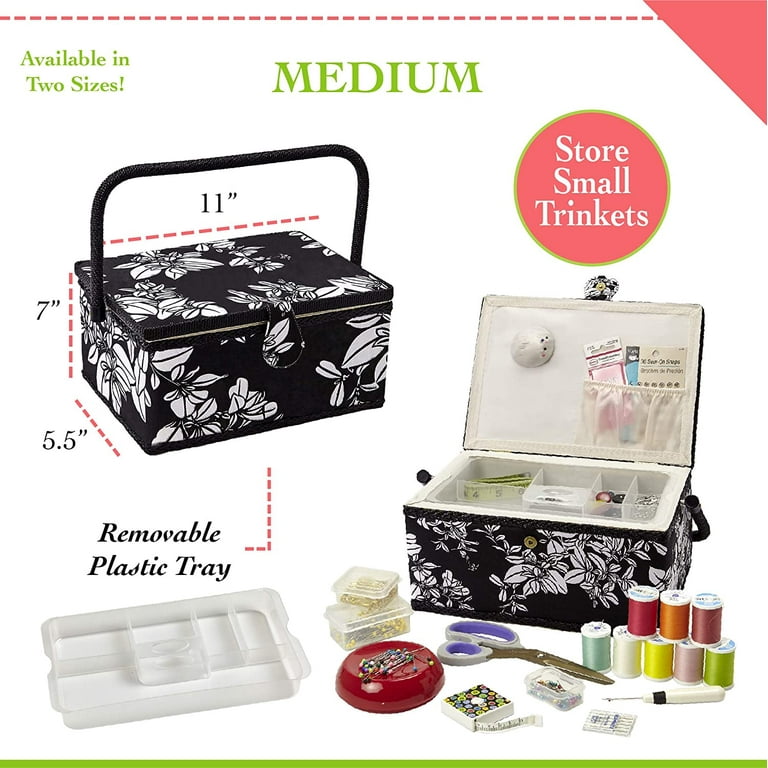 Print Design Sewing Basket, Sewing Kit Storage Box with Removable