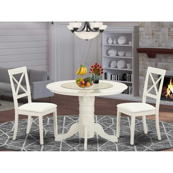 East West Furniture Shelton 3-piece Dining Set with Leather Chairs in White