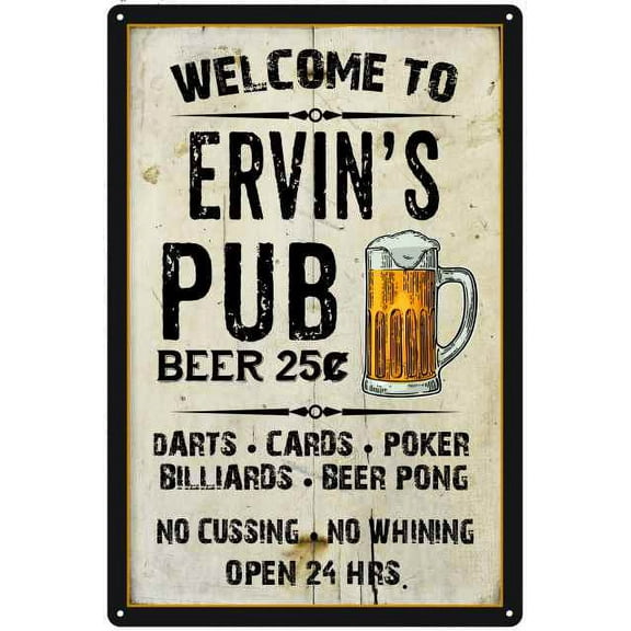 ERVIN'S Pub Sign Vintage Man Cave Bar 8 x 12 High Gloss Metal 208120028436