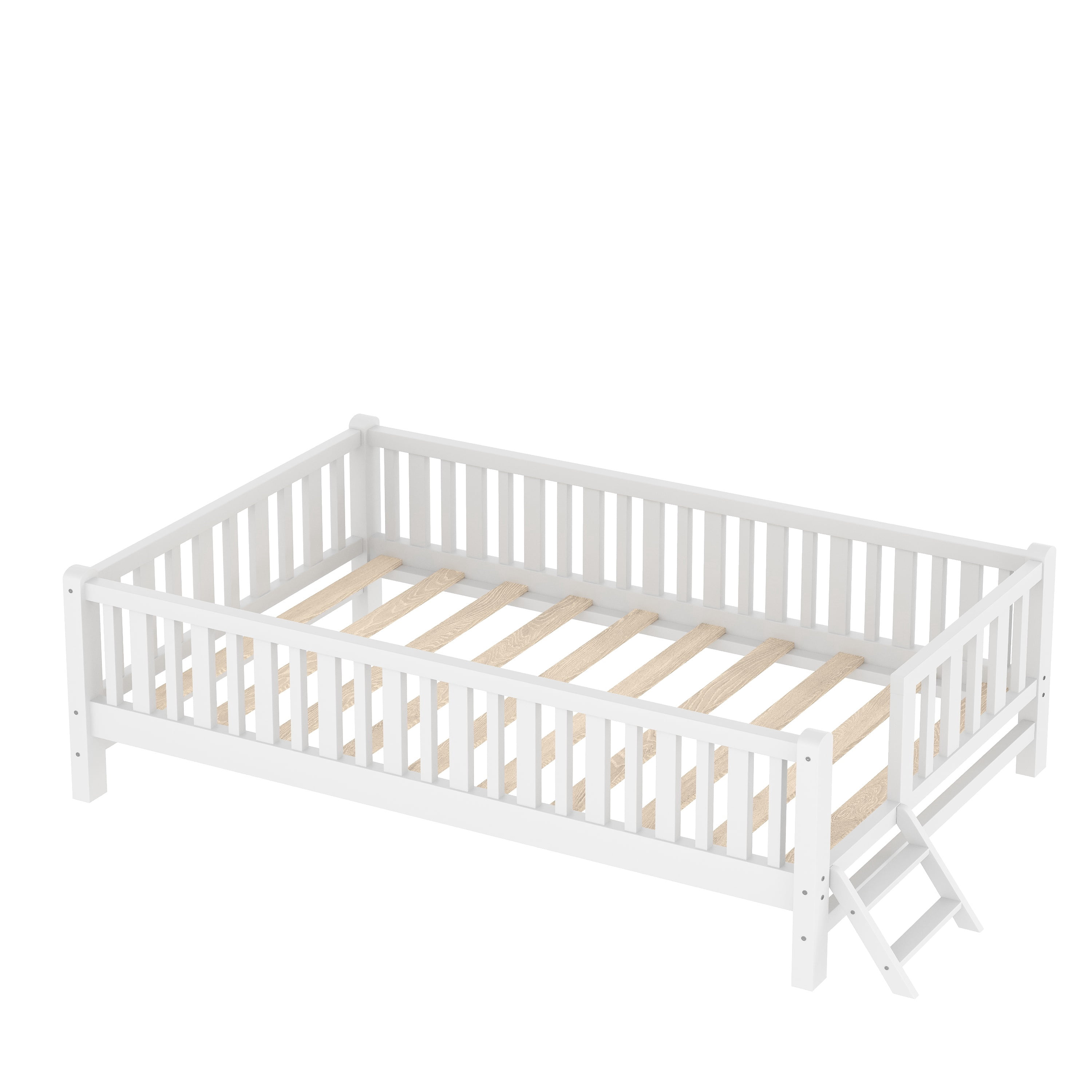 MODERNLUXE Twin Size Platform Bed with Guardrails, White