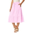 thumbnail image 4 of INSPIRE CHIC Women's Gingham Skirt Summer Casual Drawstring Waist Tiered Plaid A-Line Midi Skirts Light Pink M, 4 of 6