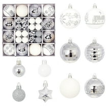 LanSuare 44Pcs Christmas Balls Ornaments, 2.3Inch Stripe Pattern Silvery & White Glittering Balls, Shatterproof Hanging Ornaments for Xmas Tree, Party Decoration