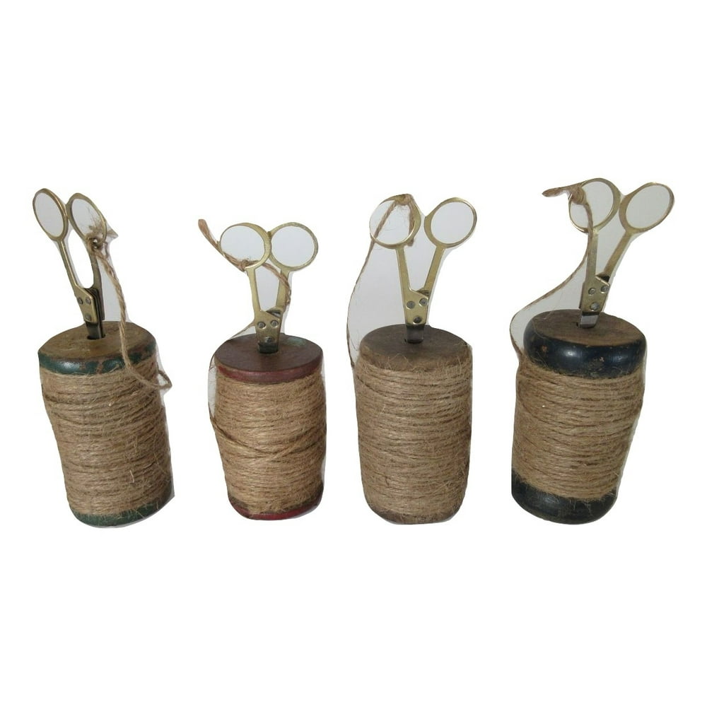 Set of 4 Re Purposed Flat Twine Spools with Scissors