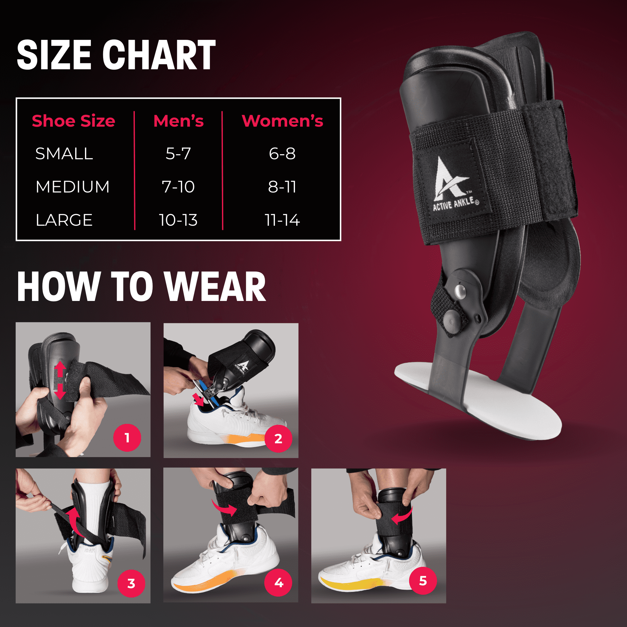Active Ankle T2 Adjustable Ankle Brace, Black, Medium