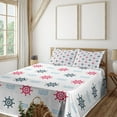 thumbnail image 3 of Ambesonne Nautical Fitted & Top Sheet Set with Shams, Ship Helm Waves Retro, Red Blue, 3 of 8