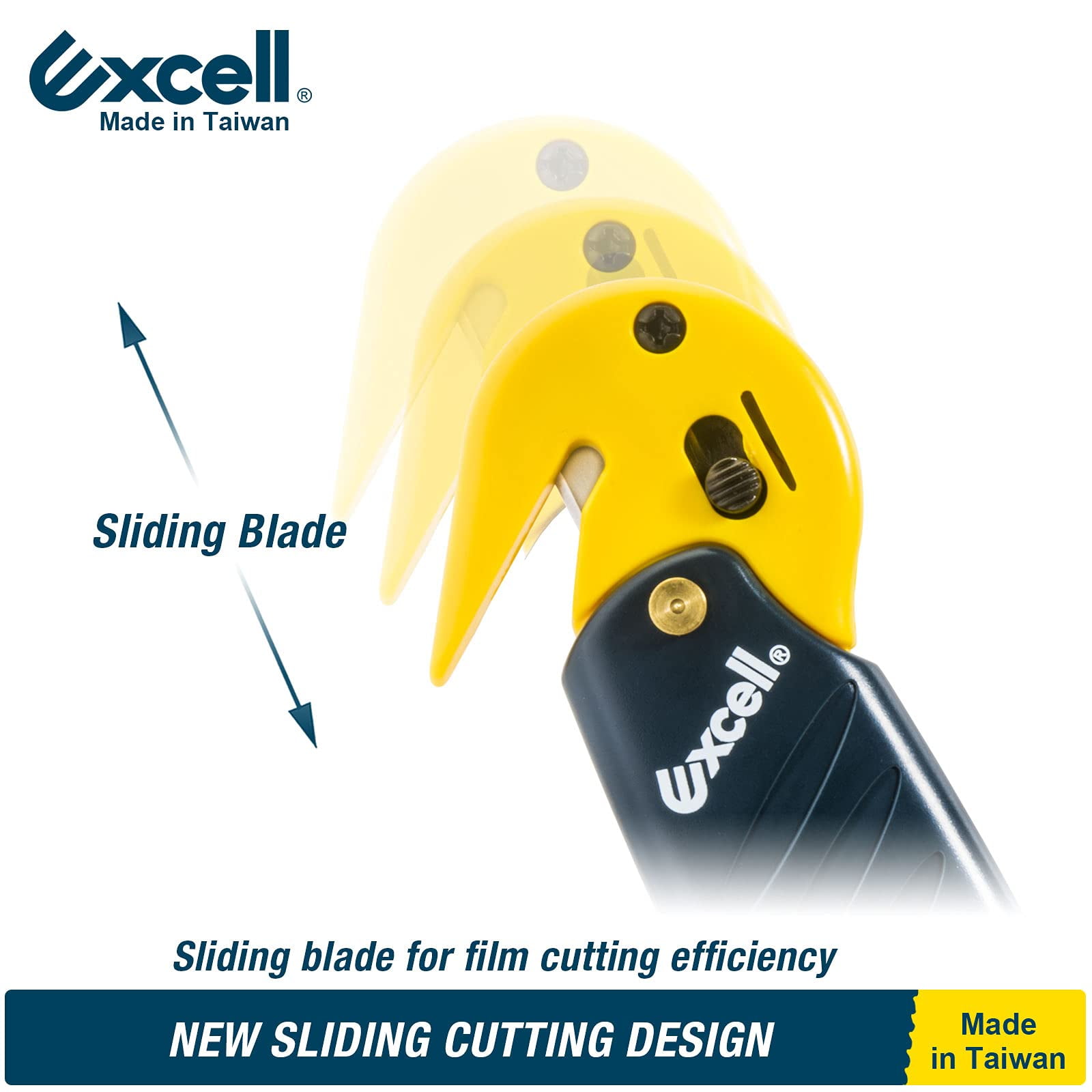 Excell Stretch Film Cutter with Carton Opener, Ergonomic Film Cutting Blade Safe and Efficient Cutting for Cryovac, Plastic Bags, Shrink Wrap, Box, Straps (W/Carton Opener)
