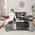 thumbnail image 4 of Homewish Minimalist Rectangle 3 Pieces Queen Comforter Set for Teens Female Men,Abstract Geometric Stripes Ultra Soft Bedding Sets,Black Grey Bedding Comforter Set Breathable,Ultra Soft Home Decor, 4 of 8