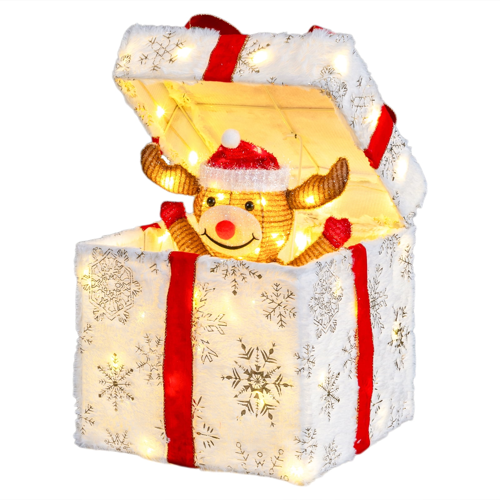 Astoutdoor Motorized Pop-up Gift Box with Reindeer, 60 LED Lights, 12 in, Indoor Outdoor Christmas Decoration