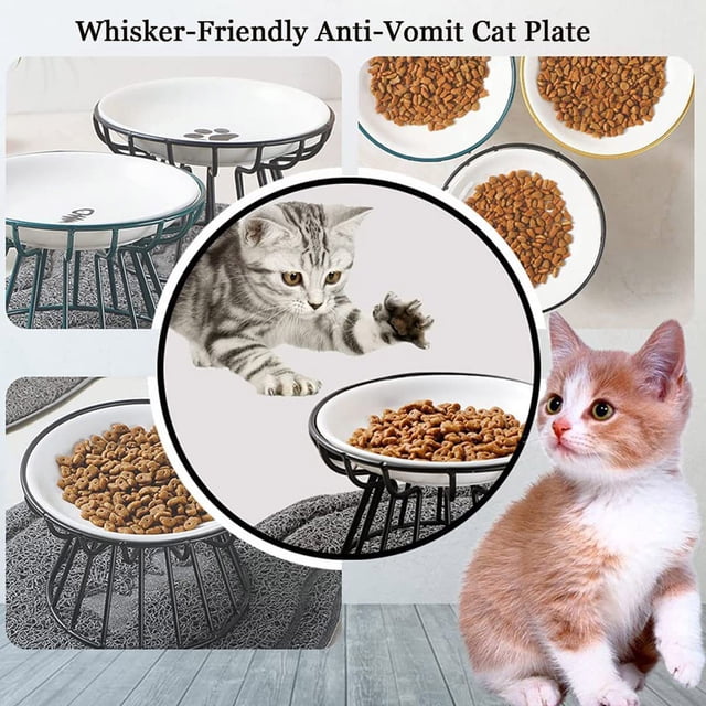 Raised Ceramic Cat Dish With Metal Stand Friendly Vomit Ceramic Cat Plate Elevated Bowl With Stand For And Small Dogs Gold Rack Plate Raised Dish With Metal St 1pc Slow Feeding Dog Bowls Medium Sized