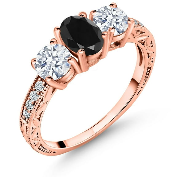 Gem Stone King 18K Rose Gold Plated Silver Oval Shape 7x5MM Black Sapphire Ring for Women 2.69 Cttw (Size 7)