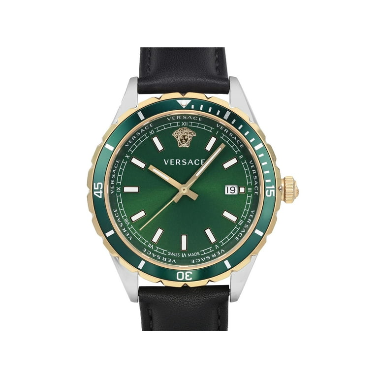 ヴェルサーチェ★日付に難ありHELLENYIUM メンズ腕時計GMT Versace Hellenyium 42mm Steel Green Dial Quartz Men Watch