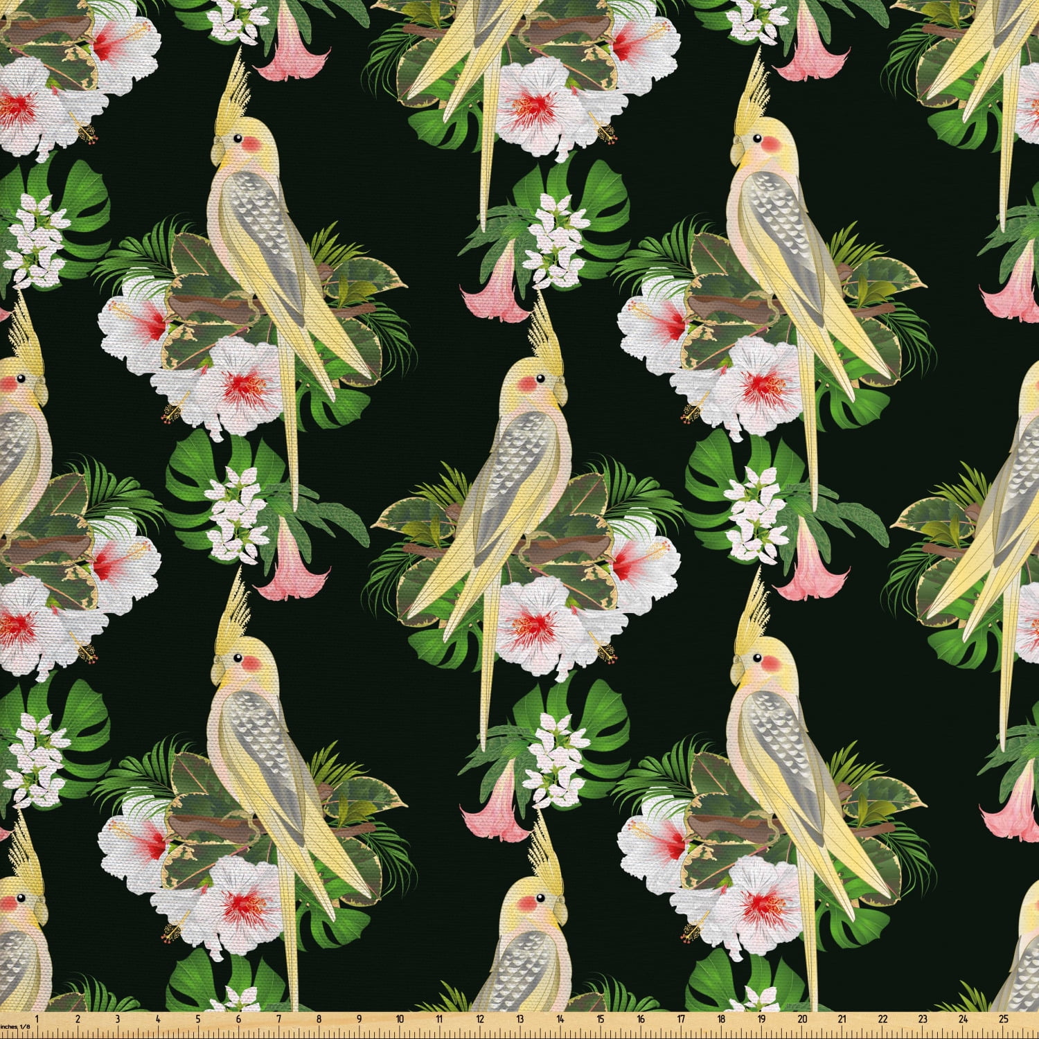 Yellow Bird Fabric by The Yard, Pastel Art Exotic Parrot Animals with