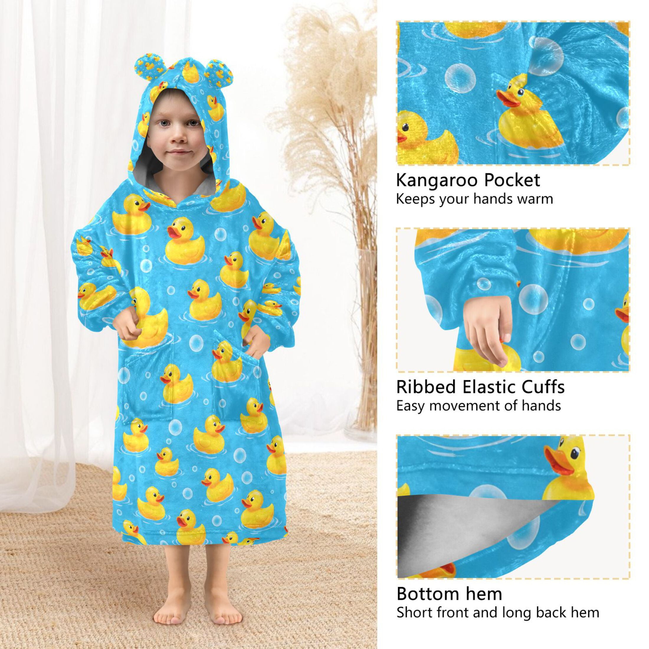 joogoo Blanket Hoodie for Cute Ducks Bubbles Oversize Sweatshirt 3-14 YR L
