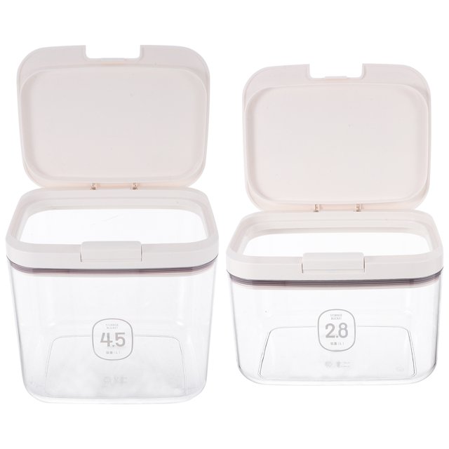 2pcs Flour Container Rice Storage Bin Storage Foods Grain Container Clear Plastic Box Measuring Cup For Grain Household Kitchen Pantry Organizer