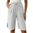 thumbnail image 6 of UVEASISHA Summer Bermuda Shorts for Women Loose Straight Leg Cotton Shorts Drawstring High Waisted Long Shorts Side Button Split Casual Shorts with Pockets White XL, 6 of 8