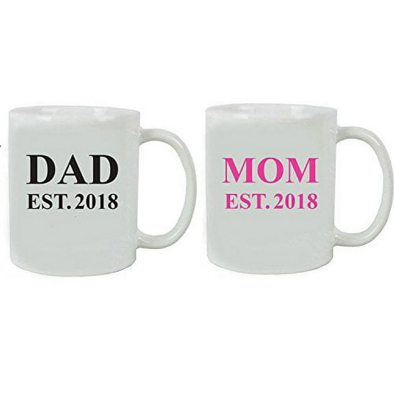 Dad   Mom Established EST. 2018 Ceramic Coffee Mug Set - Great Gift for Expecting Parents